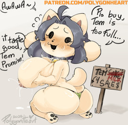anthro bell bell_collar big_breasts big_butt black_eyes blush breasts butt collar female pawpads signpost solo text polygonheart undertale undertale_(series) temmie_(undertale) tem 2025 digital_media_(artwork) english_text url