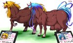 after_transformation areola big_teats blush brown_areola brown_nipples butt crotch_breasts duo female feral fur hair huge_teats implied_transformation looking_at_viewer nipples nude quadruped smile standing tail teats text ymbk equid equine horse human mammal hi_res japanese_text