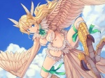 accessory blonde_hair blue_eyes bow_(feature) bow_accessory breasts claws cloud convenient_censorship feathered_wings feathers feet female hair hair_accessory leg_bow leg_ribbon long_hair looking_at_viewer neck_bow neck_ribbon outside ribbons sky skyscape solo talons thigh_bow toes wings jajala european_mythology greek_mythology mythology avian harpy humanoid mythological_avian mythological_creature 4:3