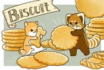 biped biscuit_(food) bread brown_body brown_fur chibi dot_eyes duo feral food fur micro sitting shi_nominmin ailurid canid canine canis domestic_dog mammal red_panda 2021 hi_res