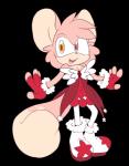 anthro big_ears boots breasts cleavage clothed clothing coattails dress fangs female fingerless_gloves fluffy fluffy_tail footwear fur gem gloves handwear heterochromia legwear open_mouth pink_body pink_fur red_clothing red_dress ruby_(gem) shoes simple_background solo tail teeth tights transparent_background wing_decor sinamuna sega sonic_the_hedgehog_(series) cinnamon_(sinamuna) fan_character chinchilla chinchillid mammal rodent alpha_channel hi_res