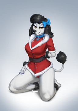 5_fingers accessory ankle_tuft anthro arm_tuft barefoot big_breasts black_hair black_nose black_tuft blue_collar bow_ribbon breasts brown_eyes claws clothed clothing coat collar exposure_variation feet female finger_claws fingers fur fur_trim_(clothing) hair hair_accessory hair_bow hair_ribbon hand_behind_back hindpaw humanoid_hands kneeling leg_tuft leotard looking_at_viewer miami_clip panties pantsless paws purple_claws red_clothing red_panties red_underwear ribbons smile solo studded_collar studs toes topwear tuft underwear upskirt white_body white_fur wrist_tuft foxovh princess_(nicoya) canid canine canis domestic_dog mammal poodle 2022 digital_media_(artwork) hi_res signature