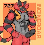 anthro balls fur genitals humanoid_genitalia humanoid_penis male muscular muscular_anthro muscular_male penis red_body red_fur solo towel notedwolf nintendo pokemon felid feline generation_7_pokemon incineroar mammal pokemon_(species) hi_res