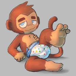 anthro blue_eyes clean_diaper clothed clothing countershading diaper diaper_fetish diaper_only feet foot_fetish freckled_face freckles grey_background half-closed_eyes male narrowed_eyes simple_background solo topless wearing_diaper young young_male badipoki bloons_tower_defense ninja_kiwi dart_monkey_(bloons) haplorhine mammal monkey primate 1:1 absurd_res hi_res