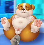 ambiguous_gender anal anal_fingering anal_fluids anthro anus balls blush bodily_fluids butt cute_fangs disembodied_hand duo eyes_closed fangs feet fingering genital_fluids genitals holding_both_legs holding_legs_up legs_up male male/ambiguous obese on_ground overweight pawpads paws penis perineum precum presenting presenting_anus presenting_hindquarters shota small_penis tears teeth tongue young sinood1e paw_patrol rubble_and_crew rubble_(paw_patrol) bulldog canid canine canis domestic_dog mammal mastiff molosser hi_res