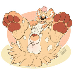 animal_genitalia balls big_butt butt feral genitals male open_mouth overweight pawpads paws penis raised_paw sheath solo pawzzhky fabulous_beasts chugou_(fabulous_beasts) canid canine canis domestic_dog mammal 1:1 hi_res