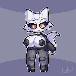 anthro areola big_breasts biped black_sclera bottomwear breasts camel_toe clothed clothing eyebrows eyelashes female footwear front_view high_heels inverted_nipples legwear looking_at_viewer machine nipples outline shoes simple_background solo tail white_body white_ears white_tail yellow_eyes matz_(pixiv) mythology iker_(zaclyn) android dragon mythological_creature mythological_scalie robot scalie 1:1 2025 aliasing digital_drawing_(artwork) digital_media_(artwork) hi_res signature