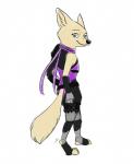 4_fingers anthro belt black_nose blue_eyes clothed clothing cosplay costume female fingers fluffy fluffy_tail fur inner_ear_fluff kunai looking_at_viewer looking_away simple_background smile solo standing tail tan_body tan_fur tuft weapon white_background gerardson disney one-punch_man one_(manga) zootopia skye_(zootopia) speed-o'-sound_sonic arctic_fox canid canine fox mammal true_fox character_request hi_res