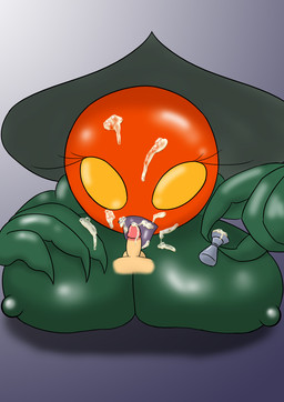 big_breasts bodily_fluids breasts claws cum cum_on_breasts cum_on_face cum_on_hand duo eyelashes female genital_fluids green_body green_skin interspecies male male/female not_furry simple_background solo_focus yellow_eyes suraguma flatwoods_monster alien human mammal 2017 aliasing digital_media_(artwork)