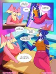 3:4 anthro audino big_breasts breasts comic english_text female feral generation_5_pokemon generation_9_pokemon goopyarts hi_res huge_breasts hyper hyper_breasts nintendo pink_body pokemon pokemon_(species) quaquaval raina_(goopyarts) slightly_chubby text thick_thighs wide_hips