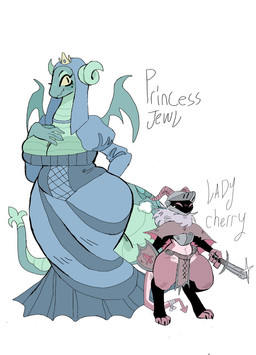 anthro armor bandage big_breasts bottomwear breasts choker cleavage clothed clothing coat crown curled_horn curvy_figure dress duo eyelashes female green_body hand_on_chest headgear helmet horn jewelry knight legwear loincloth markings melee_weapon mole_(marking) navel necklace pink_body pink_eyes shield simple_background slightly_chubby spade_tail sparkles standing sword tail thick_thighs thigh_highs topwear warrior weapon white_background wide_hips wings yellow_sclera puppkittyfan1 mythology cherry_(puppkittyfan1) jewl_(puppkittyfan1) dragon mythological_creature mythological_scalie scalie digital_media_(artwork) hi_res