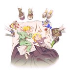 barefoot bed bed_sheet bedding blonde_hair child clothing duo_focus elf eunjuragi feet flower furniture ganondorf group hair hi_res humanoid humanoid_pointy_ears hylian light_body light_skin link male nintendo not_furry ocarina_of_time pajamas pillow plant princess_zelda sheik_(tloz) signature sleeping square_crossover the_legend_of_zelda toes toon_link wind_waker young young_link