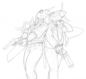 accessory aircraft airplane anthro back_wings bottomwear clothed clothing cockpit duo gun handgun holding_gun holding_object holding_ranged_weapon holding_weapon jacket jet machine male metallic_body necktie not_furry pants pistol propeller ranged_weapon shirt simple_background standing topwear vehicle weapon white_background wings ndragon3 aeromorph living_aircraft living_machine living_vehicle robot monochrome sketch