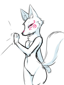 anthro breasts facial_markings featureless_breasts featureless_crotch female fur head_markings looking_at_viewer markings nude pink_eyes solo standing white_body white_fur miso_kachu canid canine fox mammal 2016 character_request