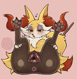 animal_genitalia animal_vulva anthro anus black_body black_fur black_vulva blush breasts butt canine_genitalia canine_vulva featureless_breasts female female_anthro fur genitals looking_at_viewer pawpads presenting presenting_anus presenting_hindquarters presenting_vulva red_eyes small_breasts solo vulva yellow_body yellow_fur dalipuff nintendo pokemon braixen generation_6_pokemon pokemon_(species) digital_drawing_(artwork) digital_media_(artwork) hi_res