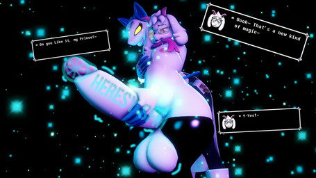 anthro arms_tied balls big_balls big_penis blush bound breast_grab breasts duo erection eyewear female femboy fur genitals glasses hand_on_breast hand_on_penis handjob huge_balls huge_penis humanoid_genitalia humanoid_penis hyper hyper_genitalia hyper_penis male male/female penile penis sex text white_body white_fur heresy_sfm furromantic_(modeler) mishuyuu_(modeler) deltarune undertale_(series) ralsei tasque_manager bovid caprine goat mammal 16:9 3d_(artwork) digital_media_(artwork) distracting_watermark hi_res watermark widescreen