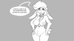 anthro big_breasts blush breasts dialogue female front_view genitals hands_on_hips long_ears mostly_nude narrowed_eyes necktie necktie_only nude pussy solo speech_bubble tail text whiskers watsup evan_(sharkrags) lagomorph leporid mammal rabbit 16:9 2023 english_text greyscale monochrome sketch widescreen