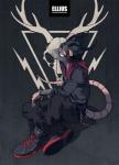 antlers bracelet chain clothed clothing dreadlocks fully_clothed fur grey_body grey_fur hair horn jewelry male necklace pink_nose red_hair sharp_teeth solo teeth whiskers white_eyes kuroblood mammal murid murine rat rodent