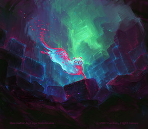 ambiguous_gender blue_body cube_(object) eyes_closed facial_markings feral head_markings inside markings mask_(marking) red_body smile solo tail liiga_smilshkalne android:_netrunner fantasy_flight_games mammal procyonid raccoon spirit 2017 official_art