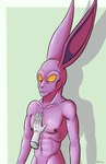 anthro blush blush_lines buckteeth disembodied_hand duo ears_up hand_on_chest looking_down male nipples nude purple_body solo_focus standing teeth wide_eyed yellow_eyes jimfoxx dragon_ball dragon_ball_super dyspo lagomorph leporid mammal rabbit 2019 half-length_portrait hi_res portrait signature