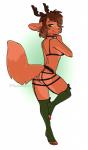 4_toes anthro antlers blush butt choker clothed clothing feet female green_eyes hair horn jewelry legwear lingerie looking_at_viewer necklace open_mouth panties pose ribbons simple_background smile solo standing stockings tail toes underwear ryunwoofie milly_(millydeer) canid canine deer fox hybrid mammal 2018 absurd_res digital_drawing_(artwork) digital_media_(artwork) hi_res pinup