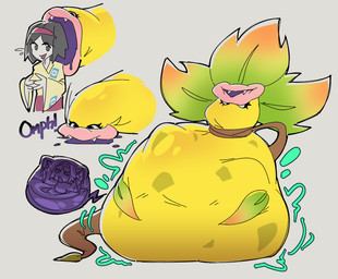 belly big_belly black_hair duo female female_prey feral gym_leader hair human_prey oral_vore overweight vore yellow_body butterly nintendo pokemon pokemon_legends_z-a erika_(pokemon) generation_9_pokemon human mammal mega_evolution mega_victreebel pokemon_(species) 2025