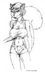 anthro bottomwear breasts cleavage clothed clothing denim denim_clothing female shirt shorts simple_background solo tank_top text topwear doug_winger mammal rodent sciurid tree_squirrel 1993 english_text monochrome