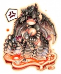 blush bodily_fluids female lava membrane_(anatomy) membranous_wings monster_girl_(genre) solo sweat wings ibukichi capcom monster_hunter mythology animal_humanoid dragon dragon_humanoid flying_wyvern gravios humanoid mythological_creature mythological_scalie scalie marker_(artwork) traditional_media_(artwork)