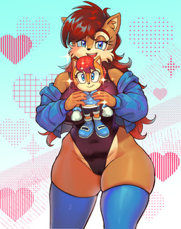 anthro big_breasts blue_eyes breasts camel_toe cheek_tuft clothing colored_nails eyebrows eyelashes facial_tuft female hair holding_object inner_ear_fluff jacket legwear leotard long_hair nails plushie red_hair solo sparkles thick_thighs thigh_highs topwear tuft unitard wide_hips azul35art archie_comics sega sonic_the_hedgehog_(archie) sonic_the_hedgehog_(comics) sonic_the_hedgehog_(series) youtooz sally_acorn sally_acorn_(post-sgw) ground_squirrel mammal rodent sciurid 2026 absurd_res digital_drawing_(artwork) digital_media_(artwork) hi_res