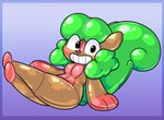 anthro brown_body female glistening glistening_body green_body green_hair hair inflatable looking_at_viewer permagrin pool_toy raised_leg red_body relaxing simple_background sitting smile solo foamytail animate_inanimate living_inflatable mammal rodent sciurid tree_squirrel hi_res