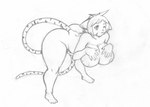 anthro areola bent_over big_breasts breasts female nipples nude one_eye_closed overweight overweight_anthro overweight_female solo stripes tail wide_hips ffuffle felid mammal pantherine tiger monochrome source_request