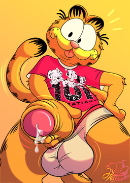 anthro aroused balls blep bodily_fluids bottomless bottomless_male bulge clothed clothing cum cum_drip dripping foreskin genital_fluids genitals humanoid_genitalia humanoid_penis inviting_to_oral inviting_to_sex male penis shirt solo tongue tongue_out topwear underwear conditional_dnp lobofeo 101_dalmatians disney garfield_(series) garfield_the_cat domestic_cat felid feline felis mammal 2025 absurd_res dated hi_res