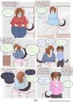 age_difference anthro audrey_(woofyrainshadow) black_body black_fur black_nose blue_eyes blush bottomless brown_hair bulge butt canid canine canis clothed clothing comic detailed_bulge dialogue domestic_dog drawer dress duo ellipsis english_text erection erection_under_clothing female fluffy fluffy_tail fur genital_outline green_eyes hair hi_res husky incest_(lore) incestuous_temptation_(lore) larger_female male mammal mother_(lore) mother_and_child_(lore) mother_and_son_(lore) nordic_sled_dog older_female open_mouth panties parent_(lore) parent_and_child_(lore) parent_and_son_(lore) penis_outline raised_tail rear_view short_ears size_difference smaller_male snout son_(lore) spitz tail tenting text tongue underwear url vase white_body white_fur woofy_(woofyrainshadow) woofyrainshadow younger_male