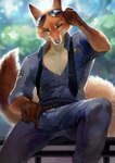 anthro bedroom_eyes clothed clothing day detailed_background eyewear fur glasses looking_at_viewer male narrowed_eyes open_clothing open_shirt open_topwear orange_body orange_fur outside pecs police police_uniform seductive shirt smile solo sunglasses topwear uniform juliathedragoncat disney zootopia nick_wilde canid canine fox mammal red_fox true_fox 2021 absurd_res digital_media_(artwork) hi_res