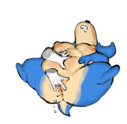 anthro anus areola belly_grab big_breasts biped blue_body blue_fur bodily_fluids breasts disembodied_hand drooling duo ejaculation featureless_feet feet female fingering fur genital_fluids genitals hand_on_own_belly legs_up lying nipples obese obese_anthro obese_female on_back overweight overweight_anthro overweight_female plump_labia saliva shortstack simple_background tail vaginal vaginal_fingering vaginal_fluids vaginal_squirting vulva white_background iheartmaskmen bagel_(disksystems) canid canine canis domestic_dog mammal english_description
