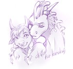 braided_hair duo eyebrows eyelashes hair horn smile spines dafka mythology karukuji_(character) bovid bovine cattle dragon mammal mythological_creature mythological_scalie scalie 2022 digital_media_(artwork) hi_res sketch