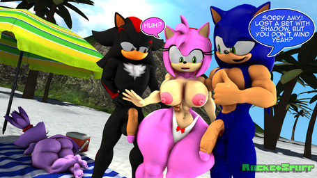 anthro arm_around_waist balls beach beach_towel beach_umbrella big_butt body_hair breasts butt chest_hair clothed clothing confusion cooler crossed_legs female flaccid genitals gesture group hand_gesture hand_on_hip huge_butt huge_thighs imminent_sex lying male medium_breasts multicolored_penis muscular muscular_male nude nude_female nude_male on_front panties parasol penis resting speech_bubble text thick_thighs thumbs_up topless topless_female towel two_tone_penis underwear rocketspuff kabalmystic_(modeler) sega sonic_the_hedgehog_(series) amy_rose blaze_the_cat shadow_the_hedgehog sonic_the_hedgehog domestic_cat eulipotyphlan felid feline felis hedgehog mammal 16:9 3d_(artwork) 4k absurd_res digital_media_(artwork) english_text hi_res widescreen