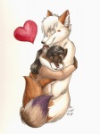 anthro canid canine clothed clothing duo eyes_closed female female/female fox heart_symbol love mammal nude procyonid raccoon ravyn romantic romantic_couple silentravyn simple_background tail topless white_background