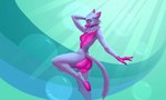 anthro breasts butt claws detailed_background digital_media_(artwork) domestic_cat eyes_closed felid feline felis female fluffy fluffy_tail fur mammal naive_tabby pink_body pink_fur purple_body purple_fur shaded smile solo tail