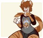 anthro brown_hair brown_stripes clothed clothing countershading fur green_eyes hair holding_object male simple_background solo stripes tan_body tan_fur white_background wide_hipped_male wide_hips tsmkyrus van_halen malan_(athiesh) domestic_cat felid feline felis mammal tabby_cat