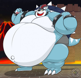 anthro belly belly_overhang bracelet claws clothing collar double_chin flexing jewelry male moobs morbidly_obese navel obese overweight overweight_male shell solo spiked_bracelet spiked_collar spiked_shell spikes spikes_(anatomy) standing underwear wolfser rygalo mario_bros nintendo ryan_(freazzy) koopa scalie