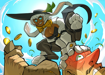 4_toes 5_fingers bag bald big_breasts blue_eyes bow_tie breasts carrot carrying_another cleavage clothed clothing cloud coin corset cuff_links dark_body dark_skin duo eyeshadow facial_hair feet female female_focus fingerless_gloves fingers food fur gloves gold_(metal) gold_coin green_eyes hair handstand handwear hat headgear headwear legwear leotard lingerie low-angle_view makeup male markings mole_(marking) mustache on_head outside plant short_hair sky skyscape smile soles stockings sun tan_body tan_skin teddy_(clothing) toes topwear vegetable white_body white_fur white_hair ceehaz leonie_(ceehaz) animal_humanoid human humanoid lagomorph lagomorph_humanoid leporid_humanoid mammal mammal_humanoid rabbit_humanoid 2020 hi_res