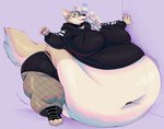 3_toes 4_fingers anthro belly big_belly big_breasts black_bottomwear black_clothing black_hoodie black_pants black_topwear bottomwear breasts clothing collar deep_navel fat_rolls feet female fingers fishnet_bottomwear fishnet_clothing fur hair hoodie huge_belly huge_breasts huge_thighs hyper hyper_belly long_hair morbidly_obese morbidly_obese_anthro morbidly_obese_female navel obese obese_anthro obese_female overweight overweight_anthro overweight_female pants pawpads pink_pawpads solo tail tan_body tan_fur tan_tail thick_thighs toes topwear wide_hips wiishyishii mythology nora_(surgicalshaman) canid canine mammal mythological_canine mythological_creature werecanid werecanine werecreature werewolf 2023 absurd_res hi_res trans_(lore) trans_woman_(lore)