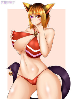 bell big_breasts bikini breasts camel_toe clothing cross erect_nipples facial_markings female hand_on_breast head_markings heterochromia looking_at_viewer markings navel nipple_outline nipples solo swimwear two-piece_swimsuit mleonheart final_fantasy final_fantasy_xiv square_enix animal_humanoid cat_humanoid felid felid_humanoid feline feline_humanoid humanoid mammal mammal_humanoid miqo'te 3:4 hi_res