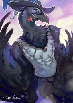 anthro beak biped clothed clothed_anthro clothed_male clothing feathers front_view hat headgear headwear looking_at_viewer male smile solo wings juliathedragoncat avian bird 2026 digital_drawing_(artwork) digital_media_(artwork)