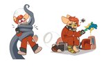 ambiguous_anthro ambiguous_gender anthro clothed clothing fully_clothed fur hair holding_object multiple_poses pose simple_background sitting spacesuit tan_body tan_fur white_background rexyseven rusty_gears canid canine fennec_fox fox mammal true_fox 2023 digital_drawing_(artwork) digital_media_(artwork) hi_res