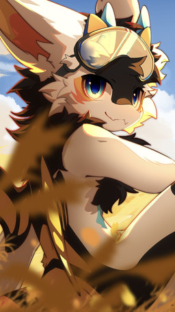 2_horns anthro bared_fangs big_eyes black_body black_fur blue_horn cute_fangs eyewear eyewear_on_head fangs fur goggles goggles_on_head horn kemono male solo teeth white_body white_fur hlg7777 mythology fructose_(fructose_c) arthropod butterfly dragon furred_dragon furred_scalie insect lepidopteran mythological_creature mythological_scalie scalie 2023 hi_res