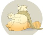 anthro belly biped cape clothing kemono male overweight overweight_anthro overweight_male sitting solo inunoshippo tera_online mammal popori 2021