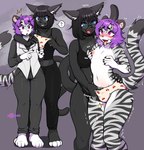 anthro anthro_on_anthro black_hair blue_eyes blush bulge_grab clothed clothed_anthro clothing countershading emanata female femboy fur grey_background hair hug inner_ear_fluff looking_pleasured male male/female nipples panties panties_only pink_eyes purple_hair simple_background speech_bubble striped_body striped_fur stripes surprise tail thick_thighs tongue tongue_out topless touching_nipples tuft underwear underwear_only undressing pomopuchi domestic_cat felid feline felis mammal 2025 hi_res