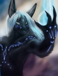 abstract_background anthro bioluminescence black_body black_claws black_fur black_nose blue_eyes claws clothed clothing crystal fur gem glowing glowing_markings hair long_ears long_hair magic magic_user male markings nude simple_background sindarai solo spell topless topless_male white_hair 2078 koul egyptian_mythology middle_eastern_mythology mythology selker_ari anubis selker_(character) anubian_jackal canid canine canis deity jackal mammal sindaraye signature